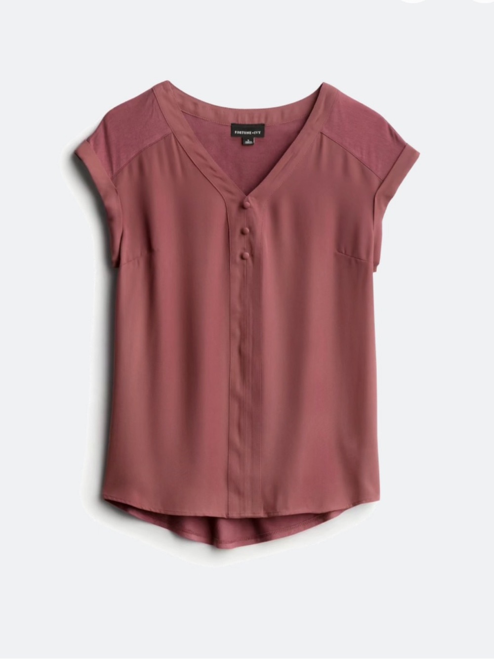 Fortune + Ivy Rose Mauve V-Neck Button-Front Cap Sleeve Blouse
